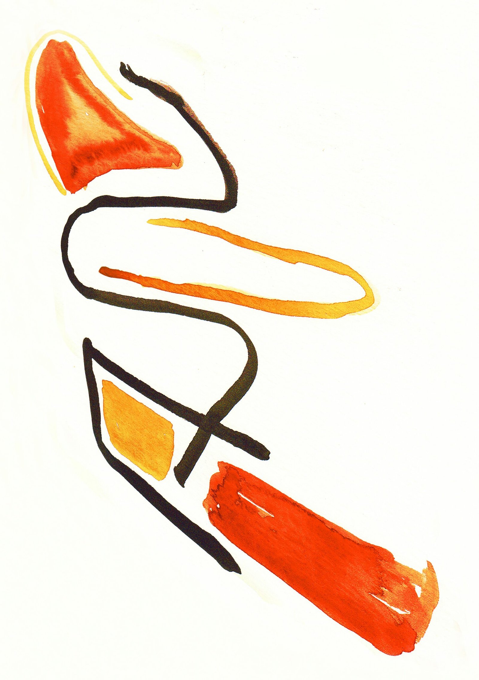 A drawing of an orange and black object